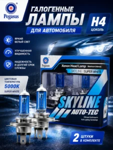 Комплект галогенных автомобильных ламп Pegasus Skyline H4 Super White 5000K