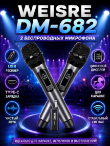 Беспроводные Микрофоны WEISRE DM-682, 2 Микрофона + USB Ресивер, Type-C