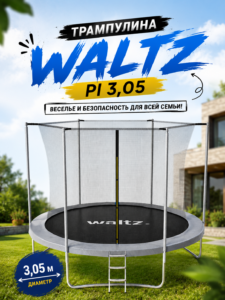Батут WALTZ PI 3,05 м с защитной сеткой и лестницей