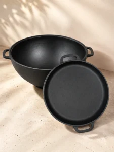 Узбекский чугунный казан WOK 12 л с чугунной крышкой