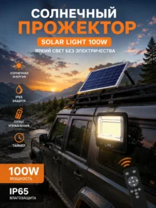 Светодиодный солнечный прожектор Solar Light 100W с солнечной панелью,пультом ДУ