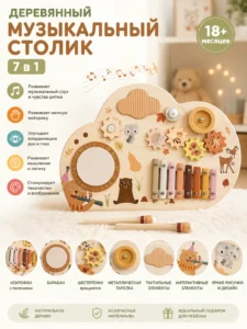 Деревянный музыкальный столик Montessori 7 в 1
