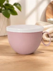 Cană cu capac 0.5 L, roz pastel