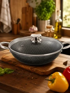 Сковорода Wok WiSmark S-996, Ø26 см, 3.8 л, Honeycomb Marble, с крышкой