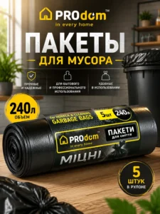 Мешки для мусора Prodom HD, 240 л, 5 шт., Черные