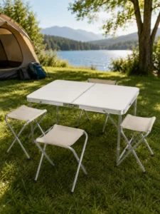 Set camping masă pliabilă cu 4 scaune integrate