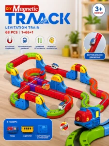 Set de construcție pistă magnetică cu tren 3D – 68 piese