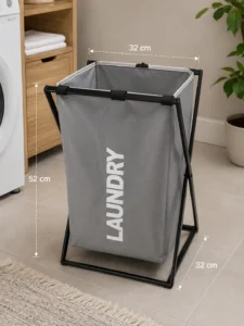 Coș de rufe textil cu cadru metalic