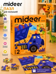 Puzzle educativ MiDeer Level Up! – Dinozauri și echipamente de construcție, Nivel 2