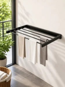 Uscător de rufe pliabil pentru perete, metalic, 60 cm, negru T17N6