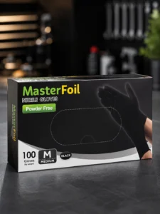 Mănuși din nitril MasterFoil negre, mărimea M, 100 buc