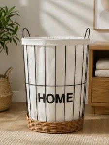 Корзина для белья HOME с металлическим каркасом и тканевым мешком