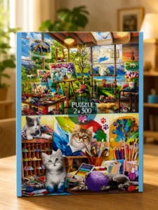 Puzzle Trefl Pisici și pictură 2 în 1 – 2