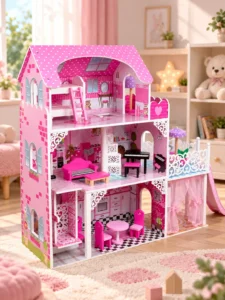 Căsuță mare pentru păpuși din lemn Okeykids W06A425