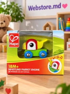Locomotivă din lemn Hape Whistling Parrot Engine E3808 cu fluie