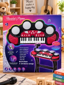 Детское электронное пианино Musical Piano 2 в 1 с барабанами и микрофоном