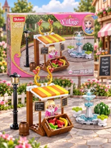Set de construcție Sluban Girl’s Dream Village – Stand cu fructe și fântână, 99 piese, M38-B0870