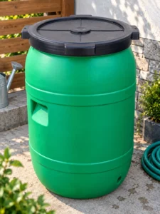 Bidon din plastic cu capac, 220 L, Verde