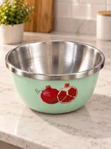 Bol din inox cu decor de rodie, 22 cm, verde deschis