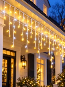 Ghirlandă luminoasă LED tip franjuri galbenă cu ploaie albă