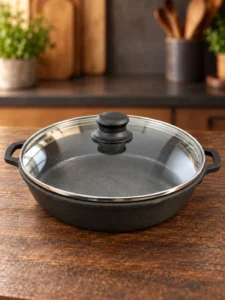 Tigaie din fontă turnată cu capac din sticlă, Ø 26 cm, T103C3